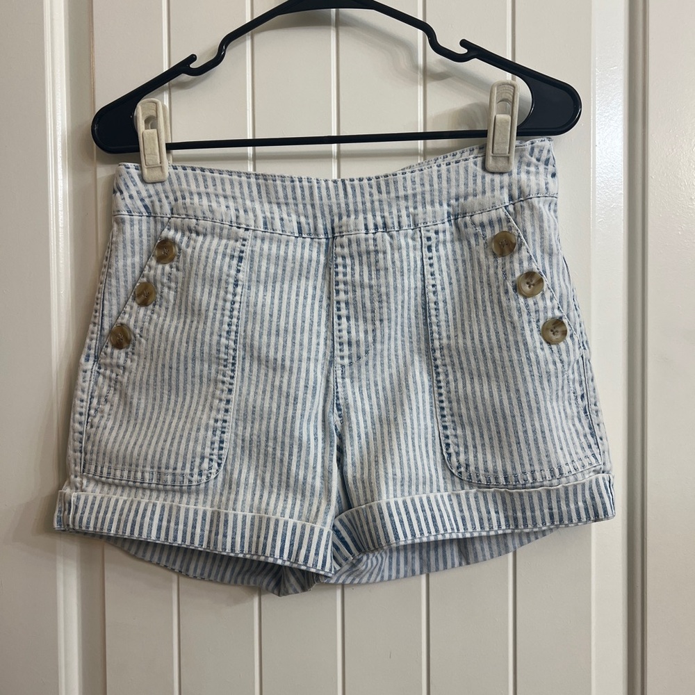 One 5 One High Waist Blue and White Striped Shorts
